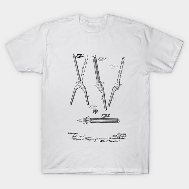 Hair curling Iron vintage patent drawing T-Shirt by skstring